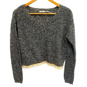 Kimchi Blue for Anthropologie Black Ribbed Knit Lace Trim Sweater Size Small